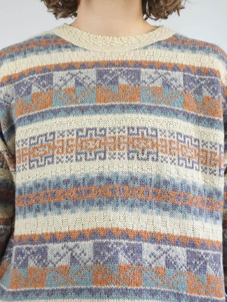 Pastel Patterned Wool Jumper - L