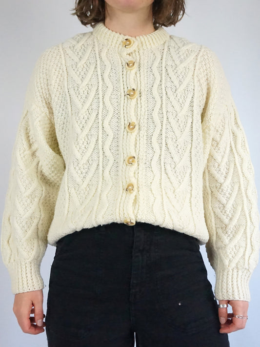 Cream Cable Knit Cardigan - M