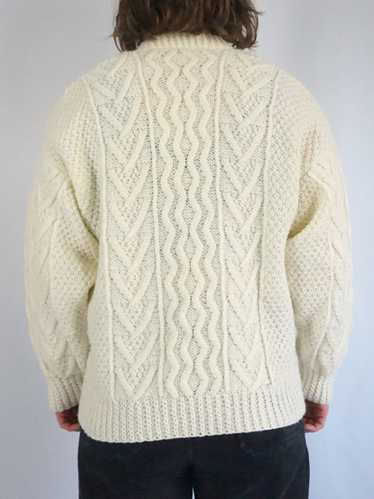 Cream Cable Knit Cardigan - M