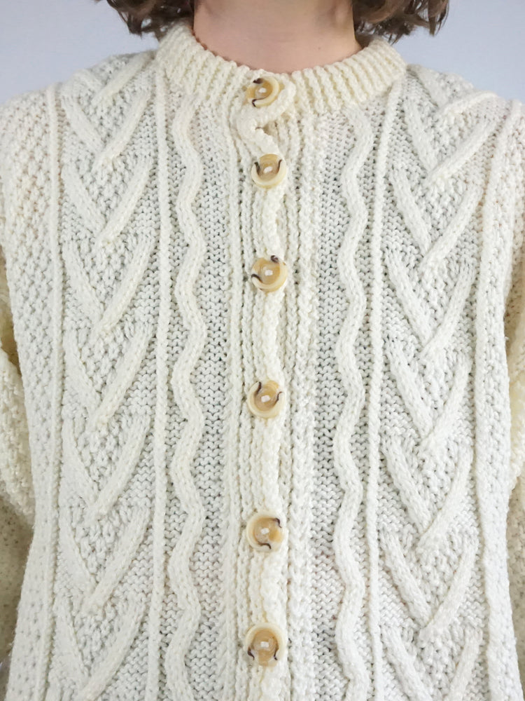 Cream Cable Knit Cardigan - M