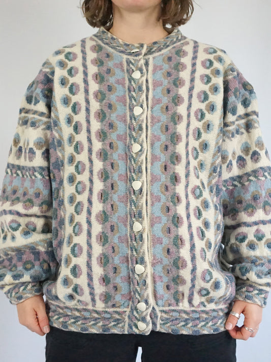 Pastel Patterned Wool Cardigan - XL