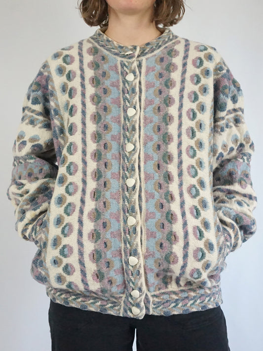 Pastel Patterned Wool Cardigan - XL