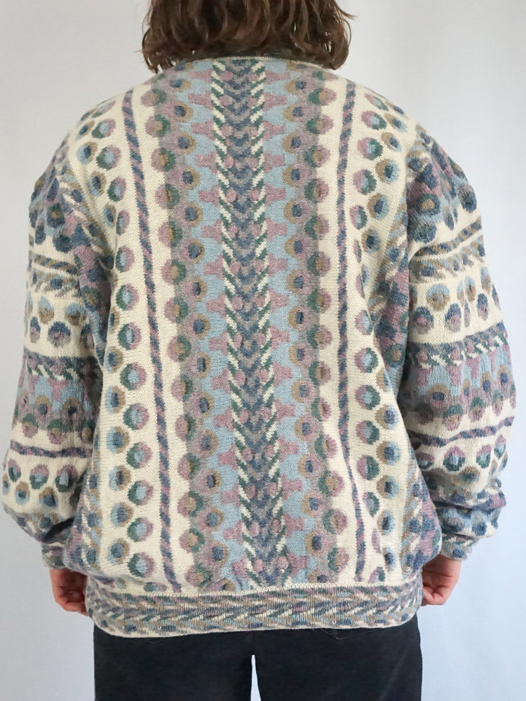 Pastel Patterned Wool Cardigan - XL