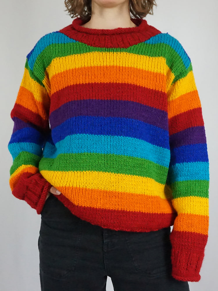 Rainbow Striped Wool Jumper - L