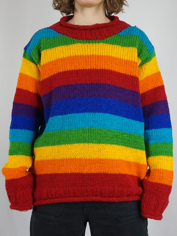 Rainbow Striped Wool Jumper - L