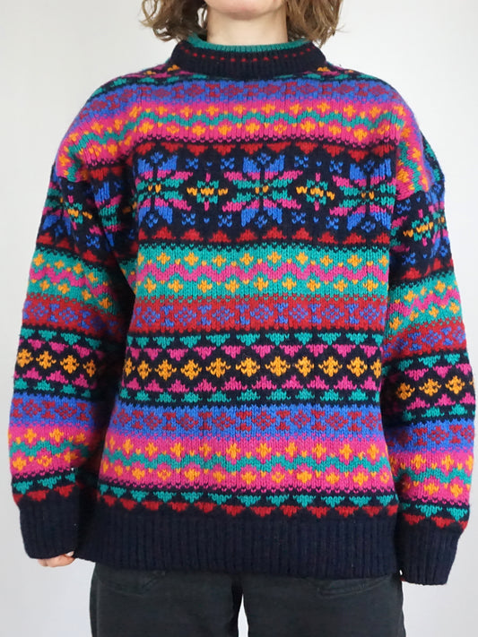 Chunky Wool Patterned Jumper - L/XL