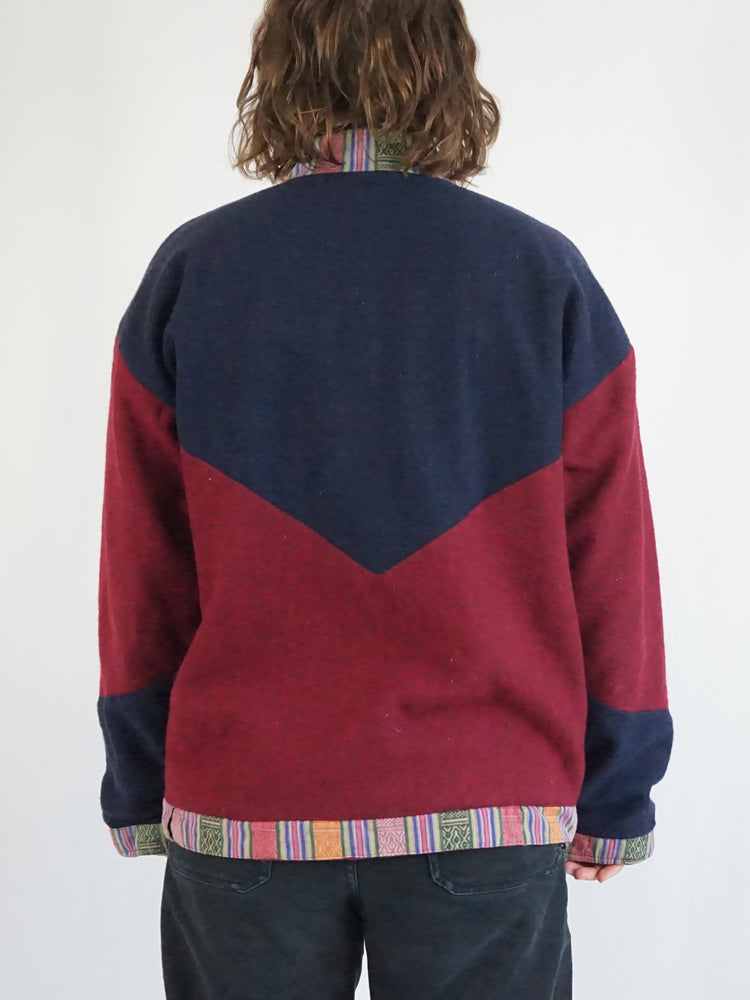 Navy & Burgundy Smock Pullover - M