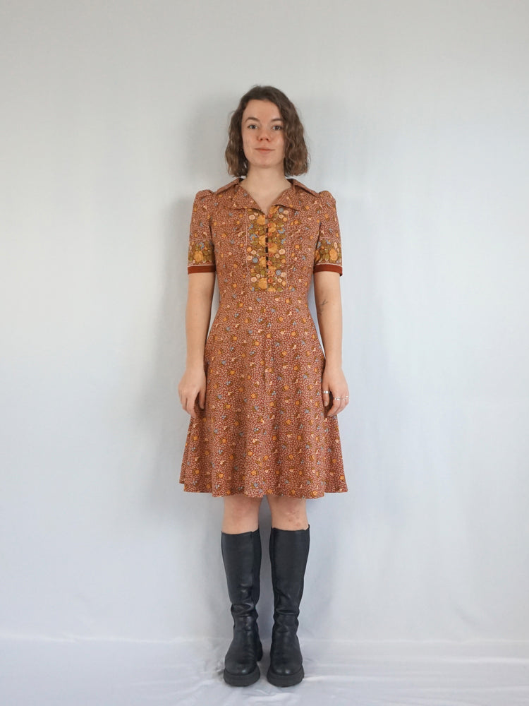 Autumnal Ditsy Floral Mini Dress - S