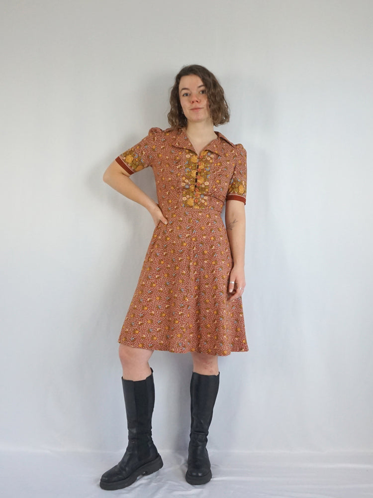Autumnal Ditsy Floral Mini Dress - S
