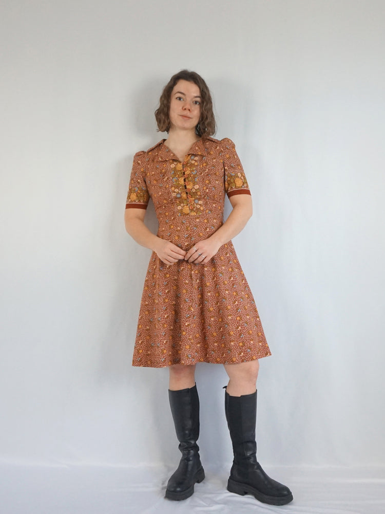 Autumnal Ditsy Floral Mini Dress - S