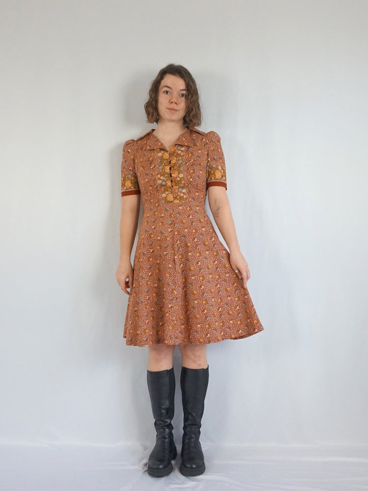 Autumnal Ditsy Floral Mini Dress - S