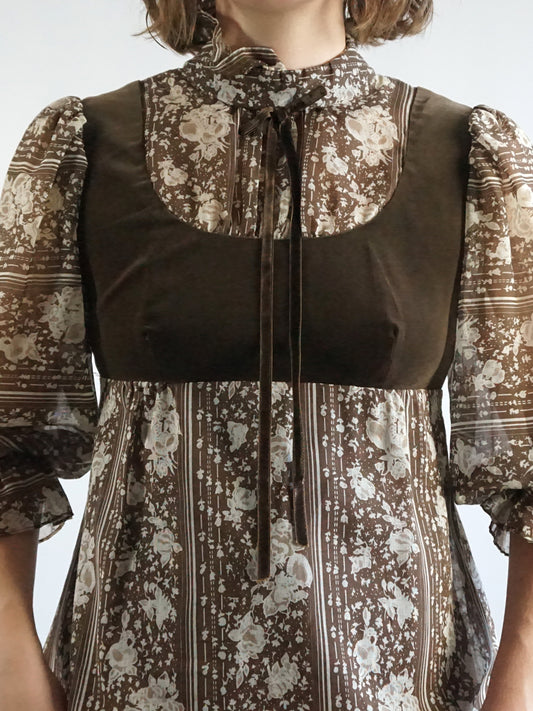 Velvet Detailed Floral Maxi Dress - S