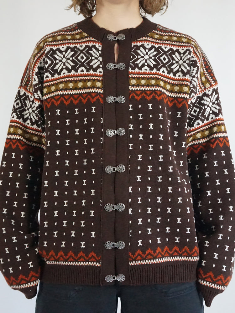 Brown Icelandic Cardigan - L