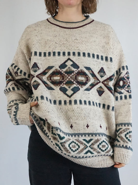 Beige Funky Patterned Jumper - XL