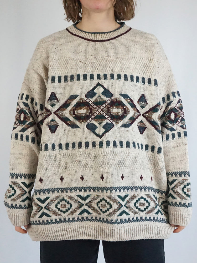 Beige Funky Patterned Jumper - XL