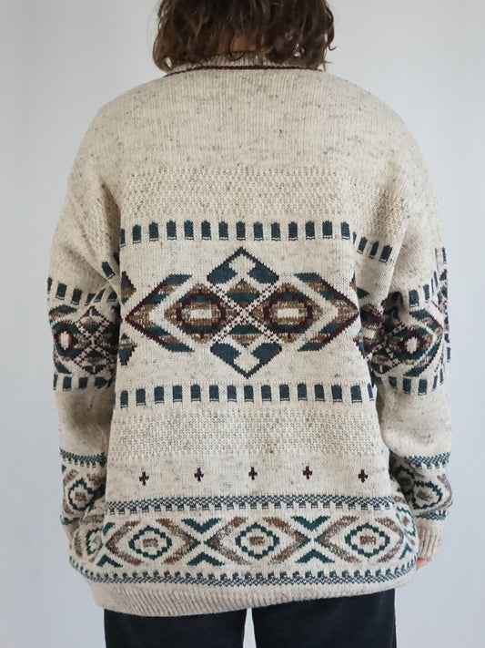 Beige Funky Patterned Jumper - XL
