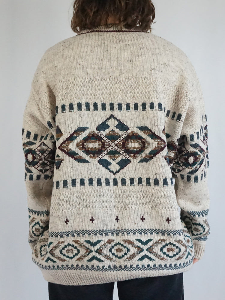Beige Funky Patterned Jumper - XL