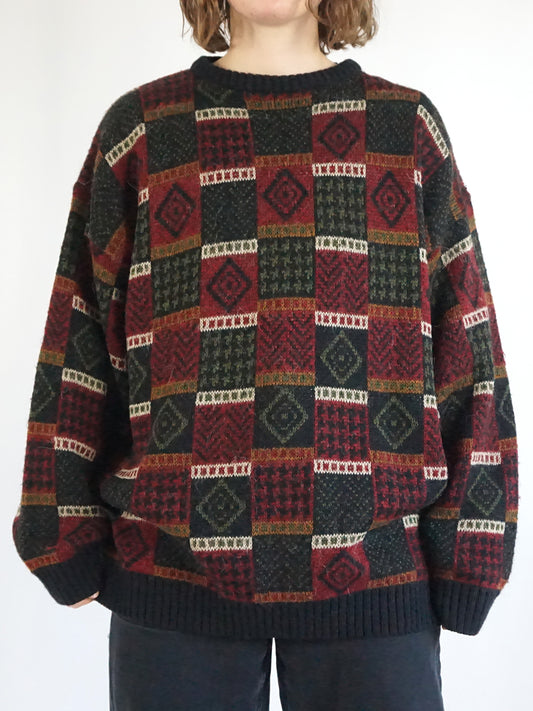 Dark Grey Patterned Jumper - XL