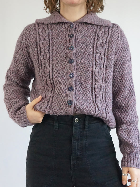 Purple Cable Knit Cardigan - M