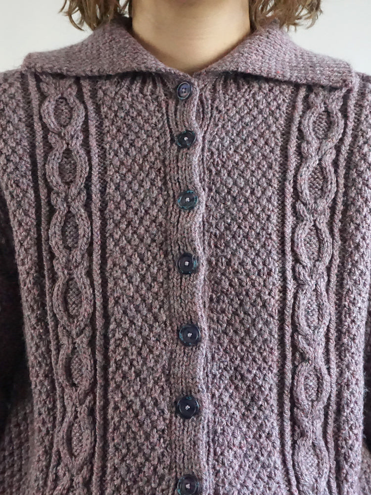 Purple Cable Knit Cardigan - M