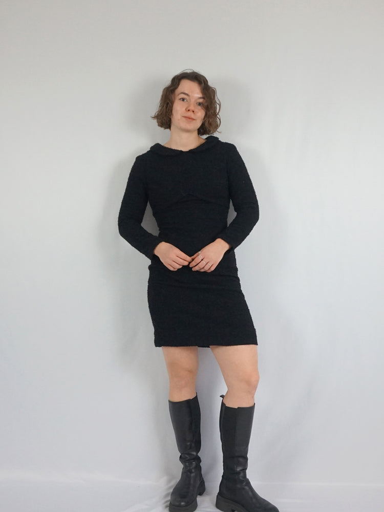 Black Textured Mini Dress - S