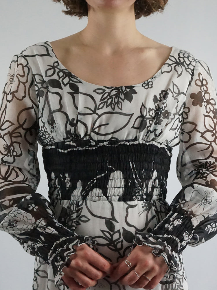 Black and White Floral Maxi Dress - S