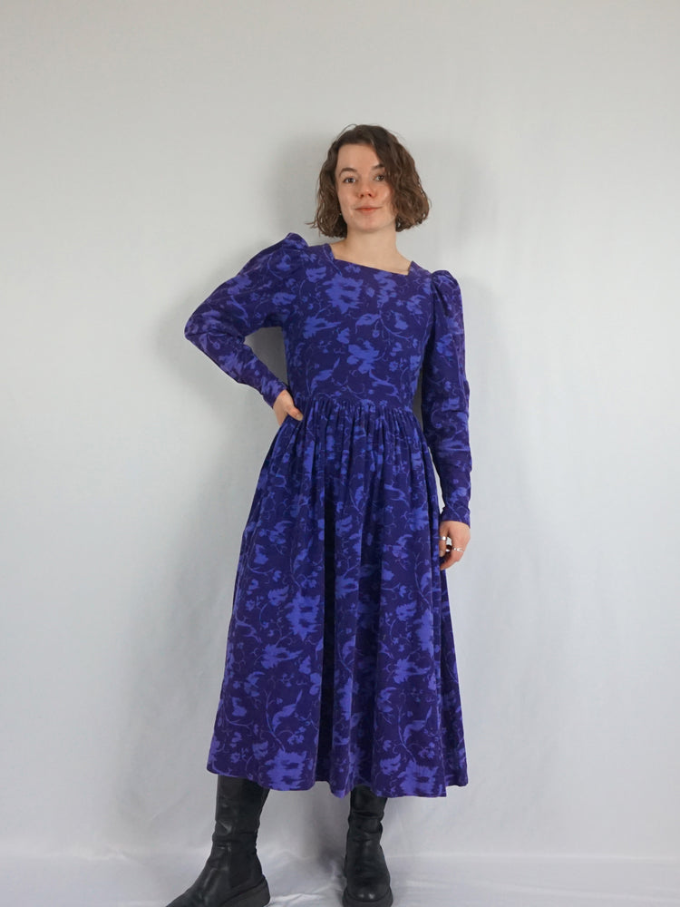 Laura Ashley Navy Corduroy Floral Dress - S