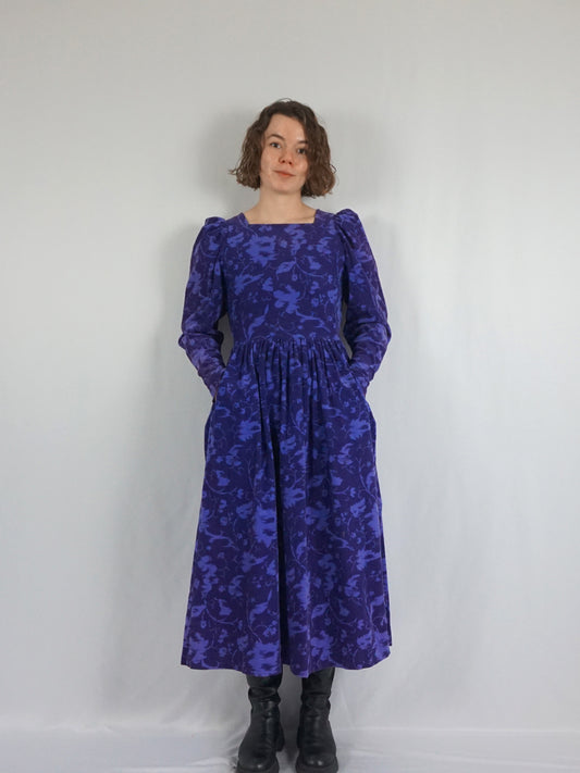 Laura Ashley Navy Corduroy Floral Dress - S
