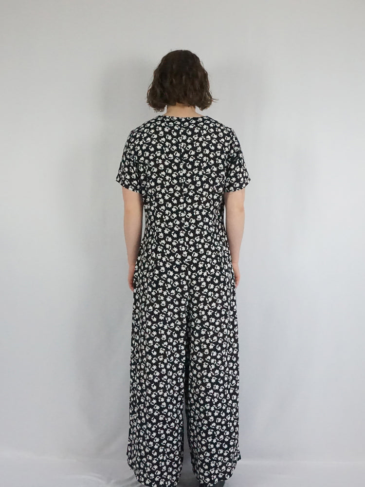 Black and White Floral Jumpsuit - L
