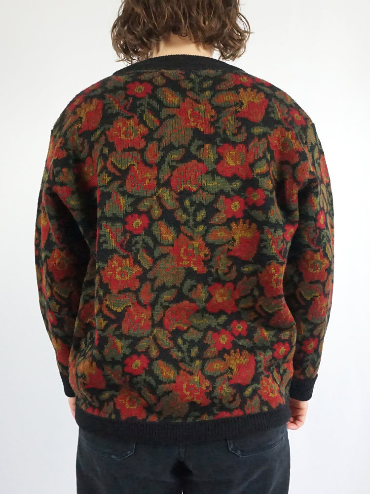 Black Floral Knit Cardigan - M/L