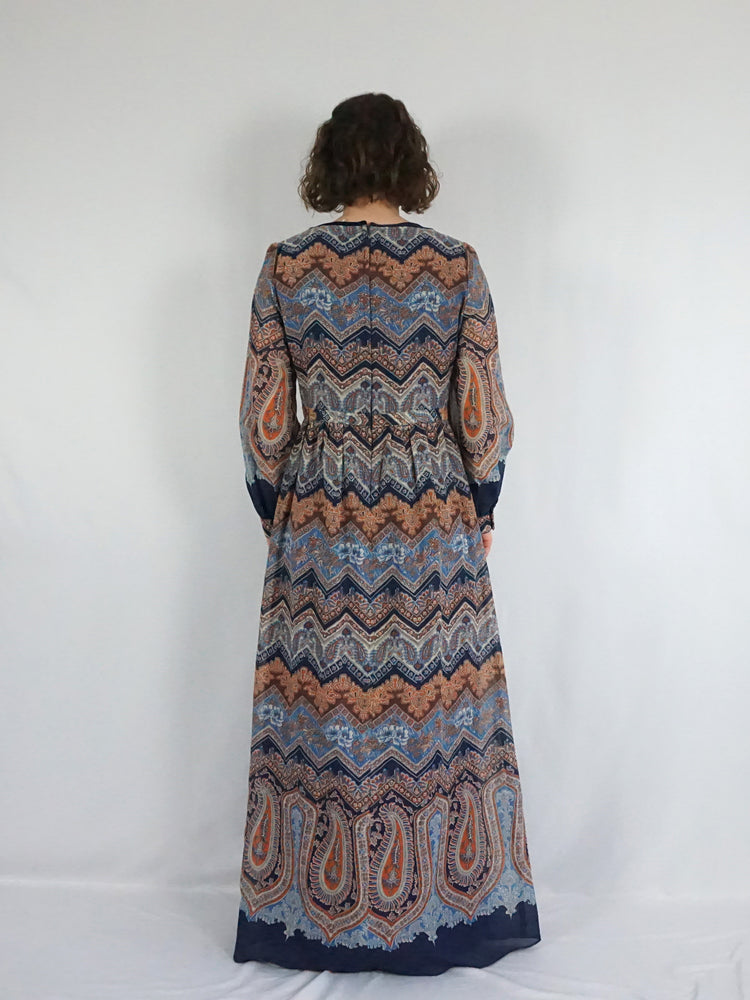 Kati Blue & Brown Patterned Dress - M/L