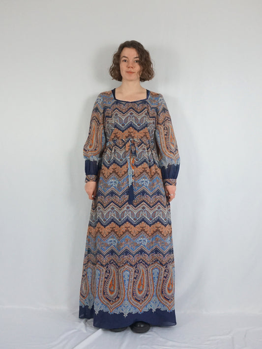 Kati Blue & Brown Patterned Dress - M/L