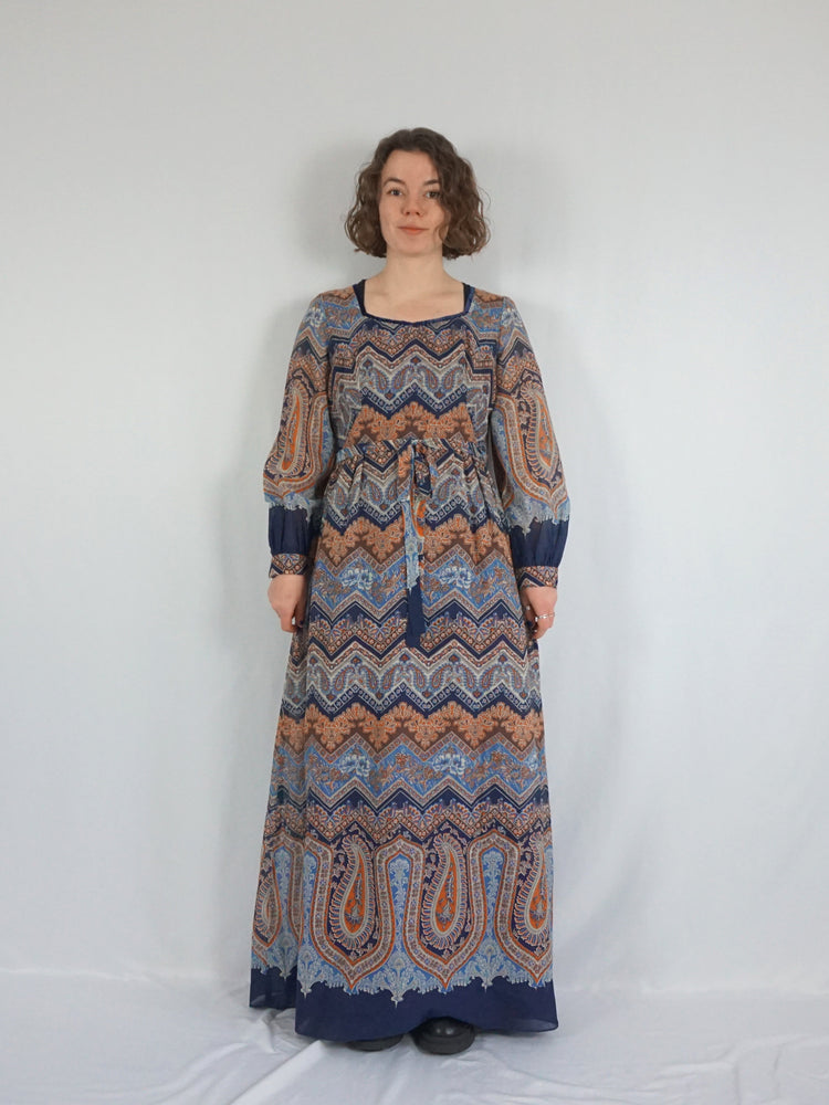 Kati Blue & Brown Patterned Dress - M/L