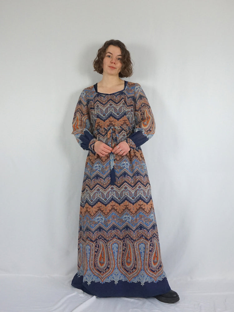 Kati Blue & Brown Patterned Dress - M/L