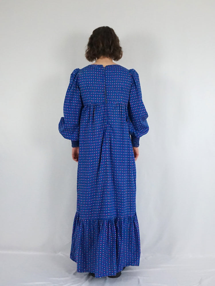 Floral & Heart Patterned Balloon Sleeve Dress - S