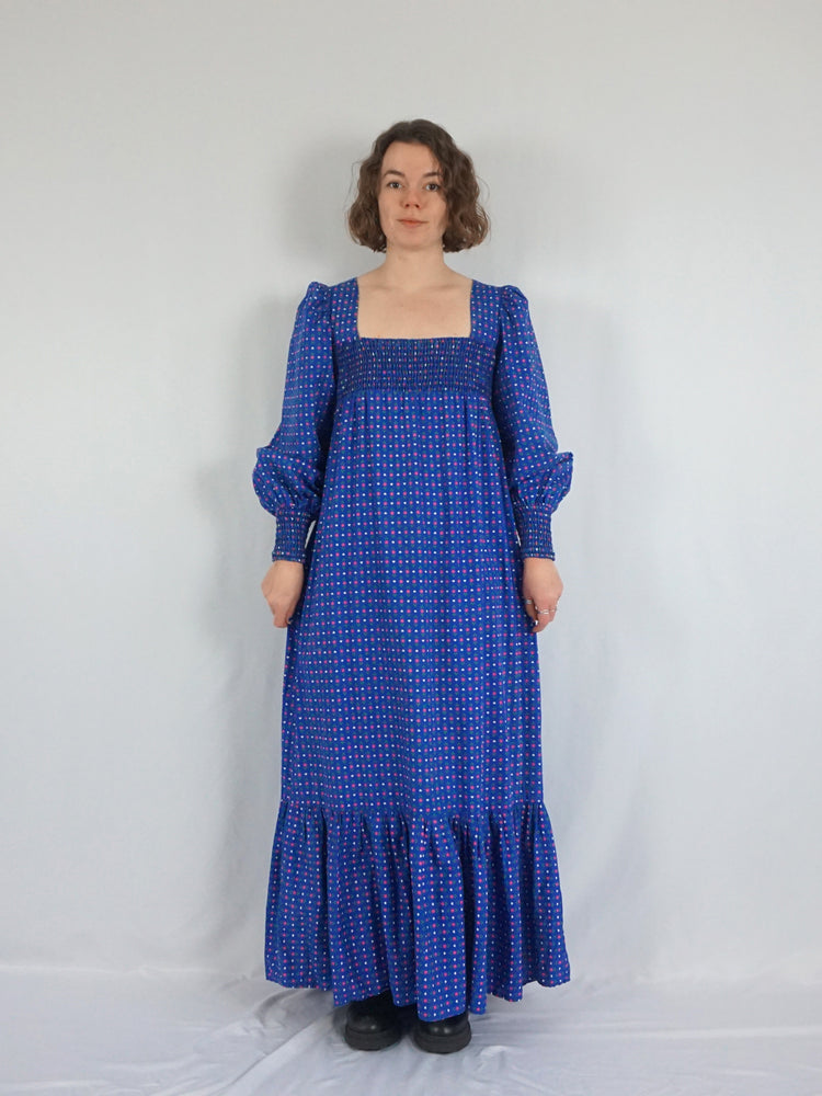 Floral & Heart Patterned Balloon Sleeve Dress - S