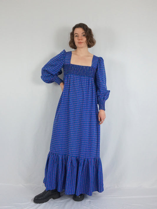 Floral & Heart Patterned Balloon Sleeve Dress - S