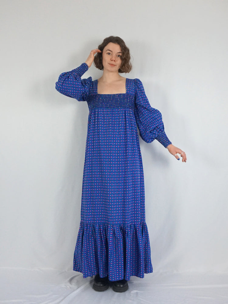 Floral & Heart Patterned Balloon Sleeve Dress - S