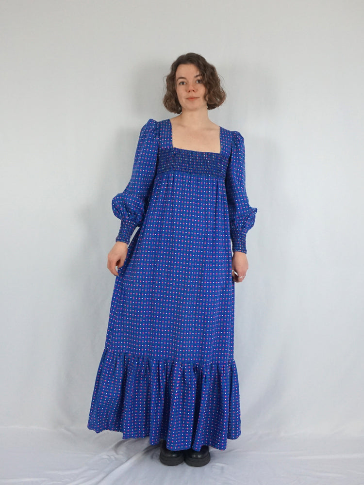 Floral & Heart Patterned Balloon Sleeve Dress - S