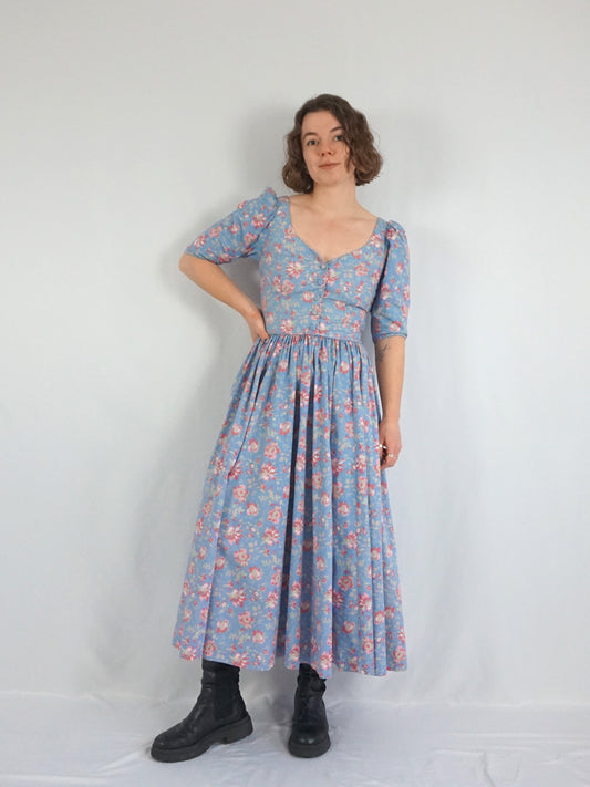Laura Ashley Light Blue Floral Dress - S
