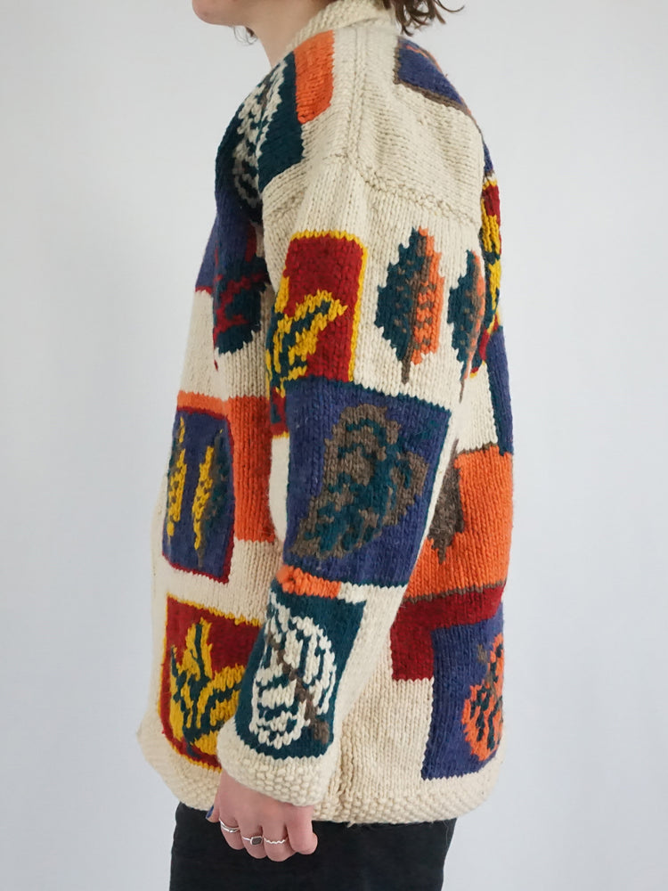 Autumnal Leaf Patterned Cardigan - XL