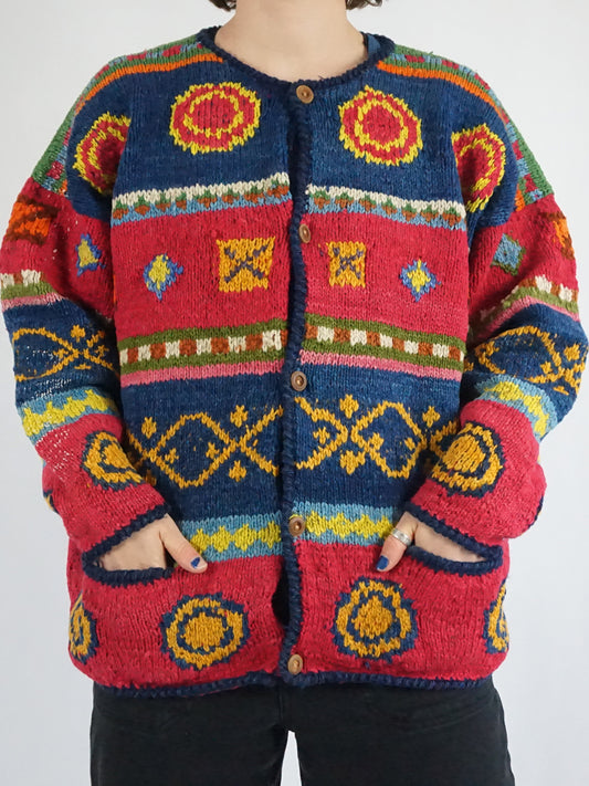 Blue & Pink Patterned Cardigan - XL