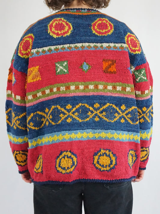 Blue & Pink Patterned Cardigan - XL