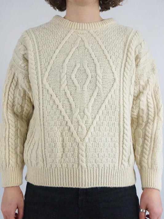 Cream Aran Wool Jumper - S