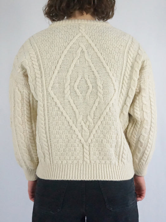 Cream Aran Wool Jumper - S