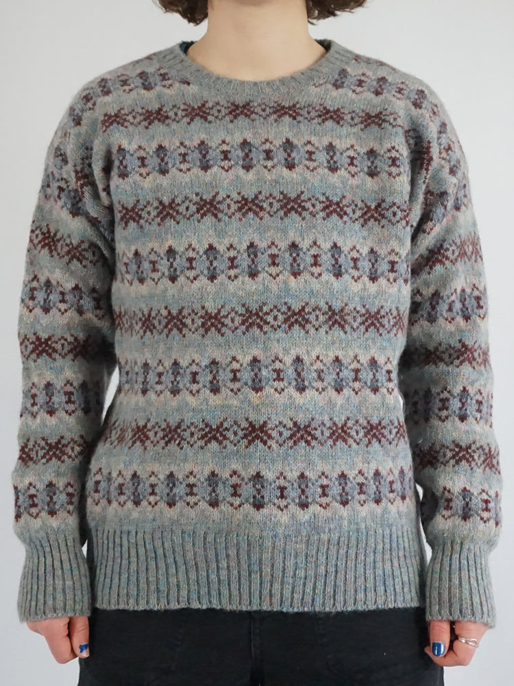 Blue Patterned Wool Jumper - S