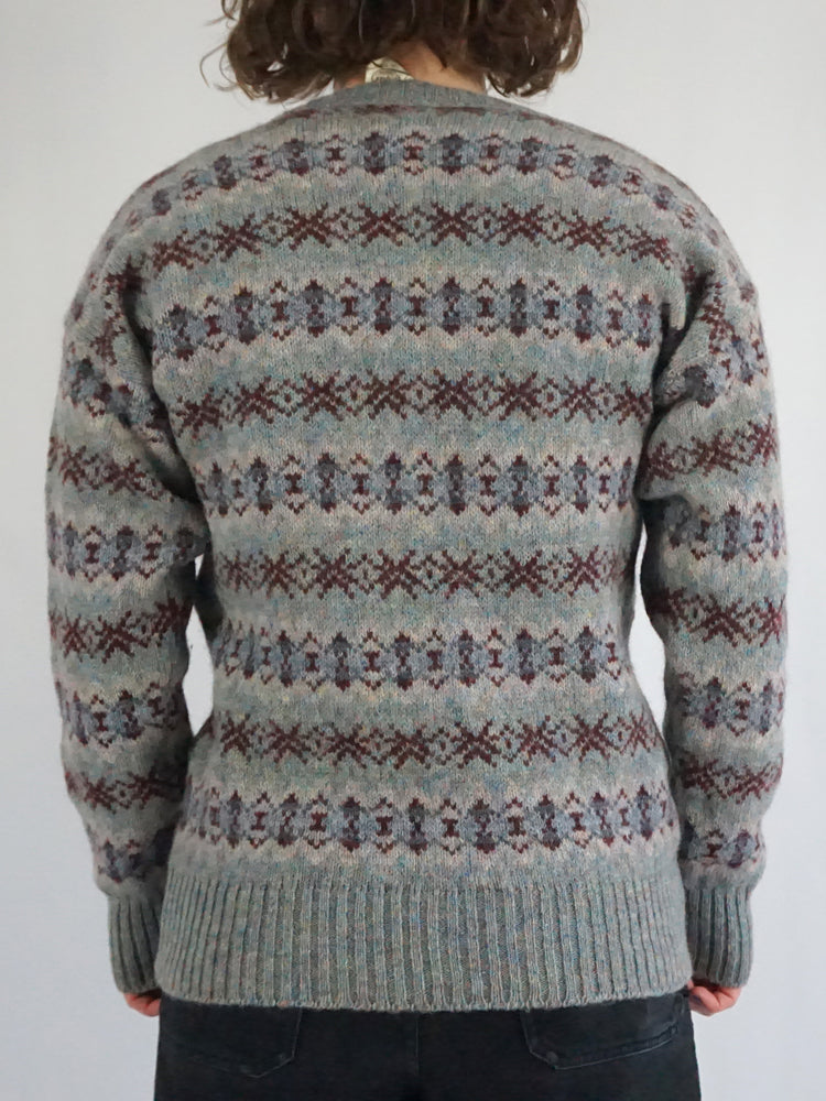 Blue Patterned Wool Jumper - S