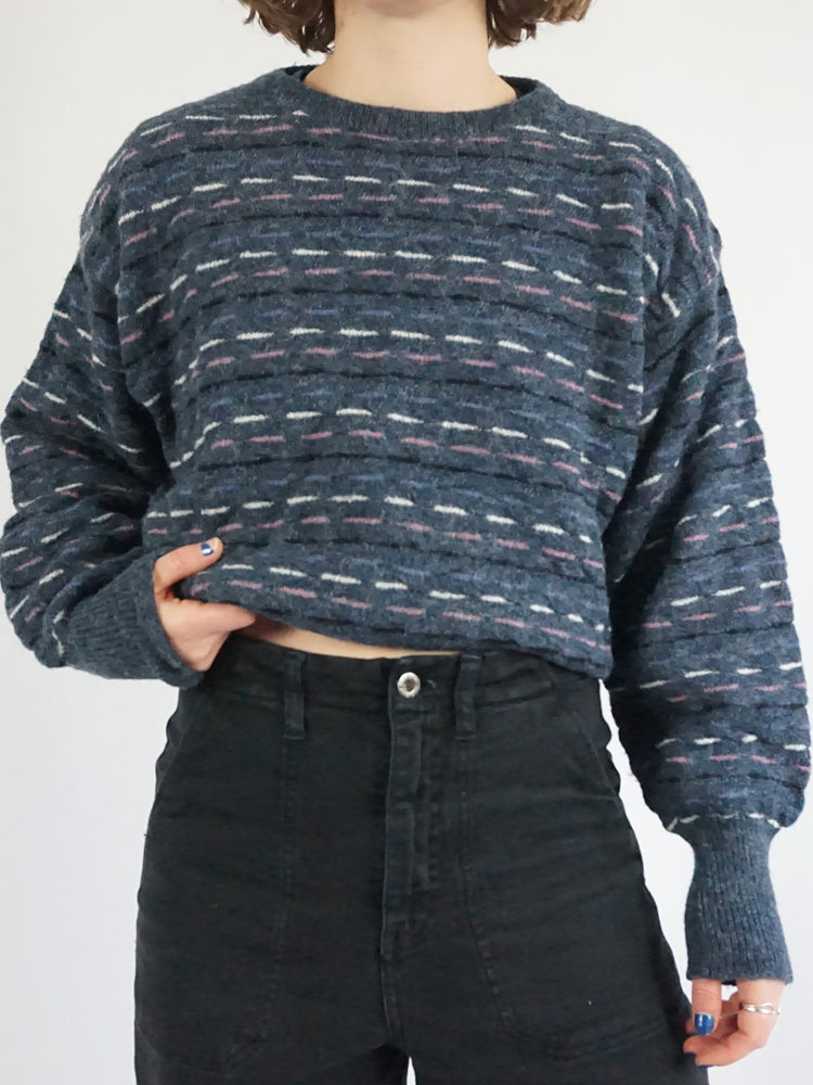 Navy Balloon Sleeve Jumper - M