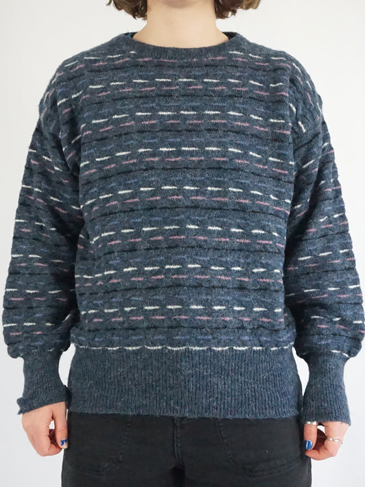 Navy Balloon Sleeve Jumper - M