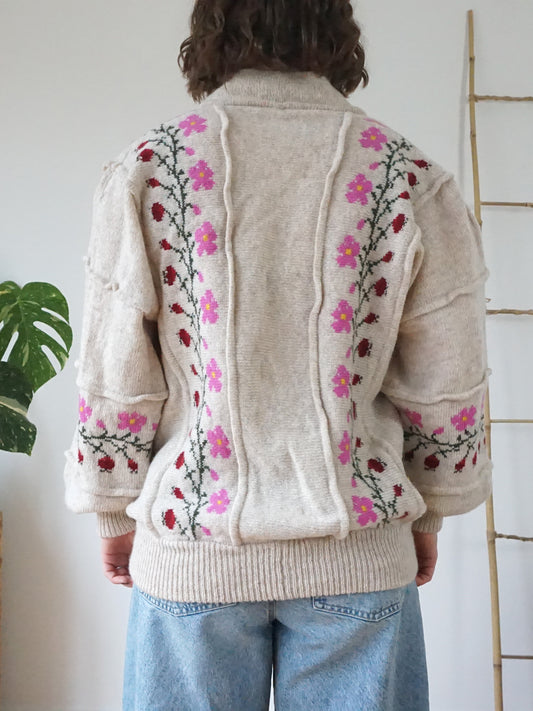 Floral Balloon Sleeve Cardigan - XL